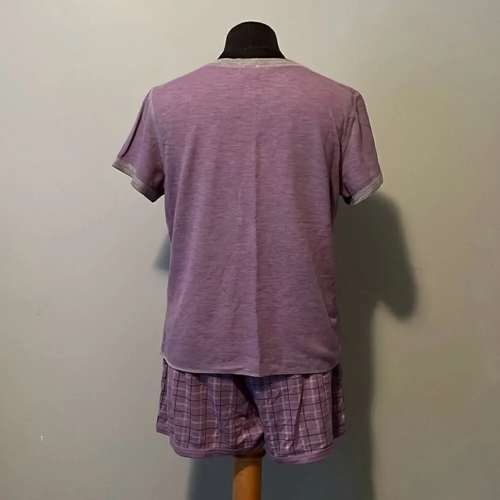 Jockey Womens Lavender Short Sleeve V-Neck Top Plaid Shorts Lounge Set